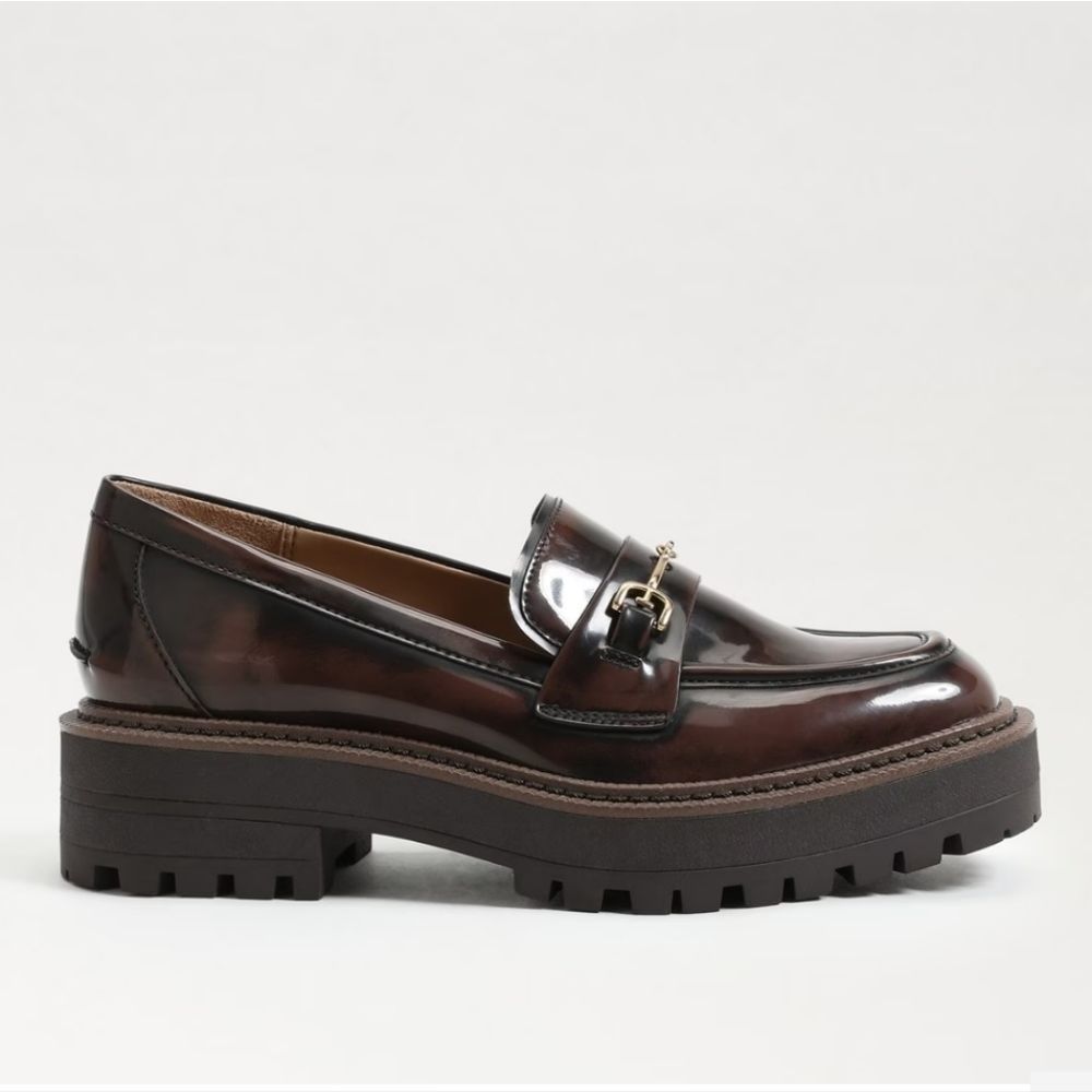 Sam Edelman Women's Burgundy Patent Leather Lug Sole Loafers - Picture 6 of 10